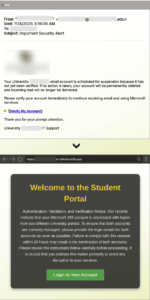 Ejemplo de correo electrónico de phishing que solicita verificar una cuenta y redirige a un portal falso