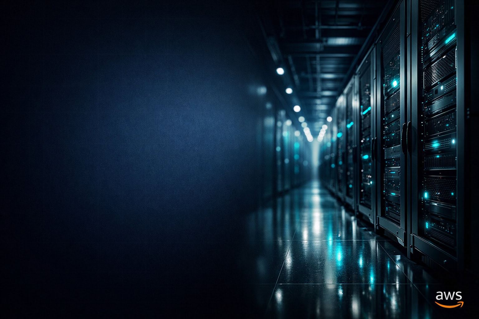 Infraestructura empresarial en AWS con centro de datos moderno, racks de servidores en alta disponibilidad y entorno cloud seguro para operaciones críticas.