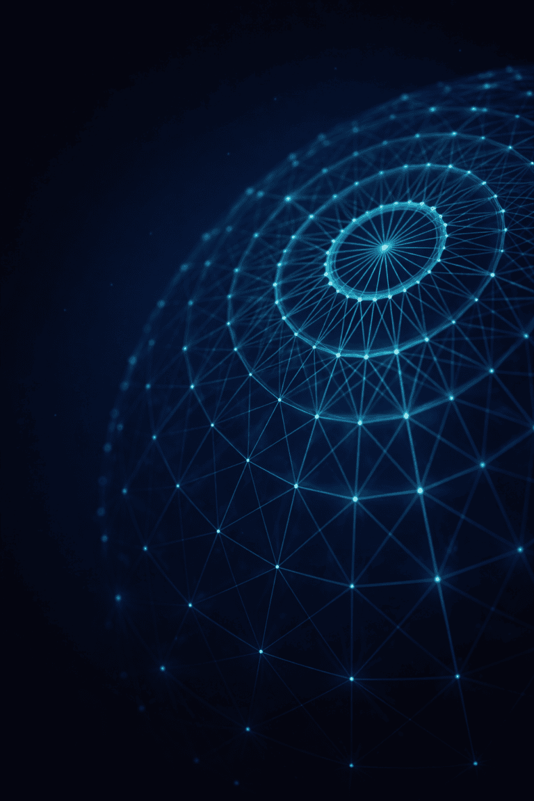 Fondo de red digital en tonos azul y teal para banner de Zero Trust Hub