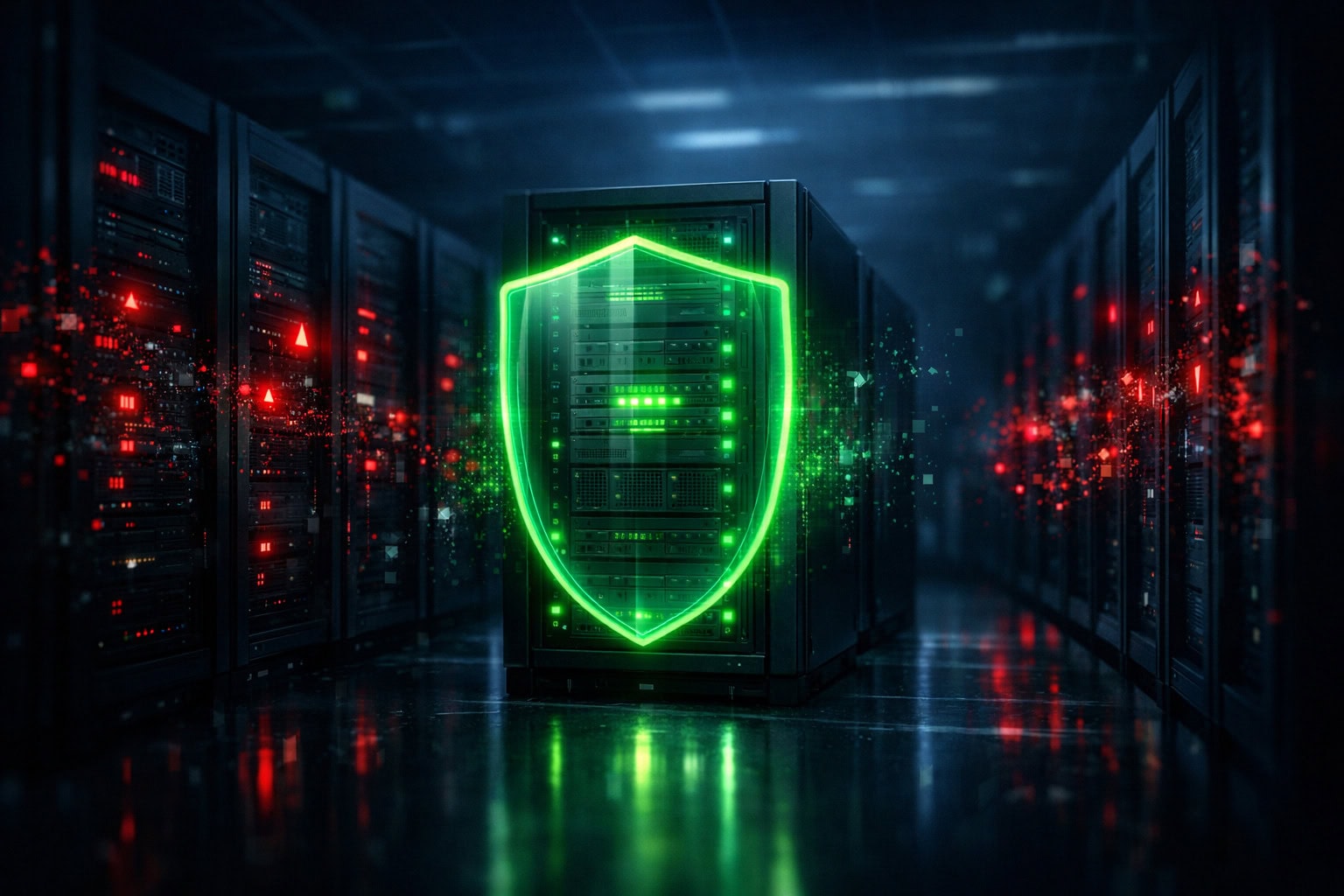 Servidor protegido con almacenamiento inmutable frente a un ataque de ransomware que compromete los respaldos no aislados en un datacenter empresarial