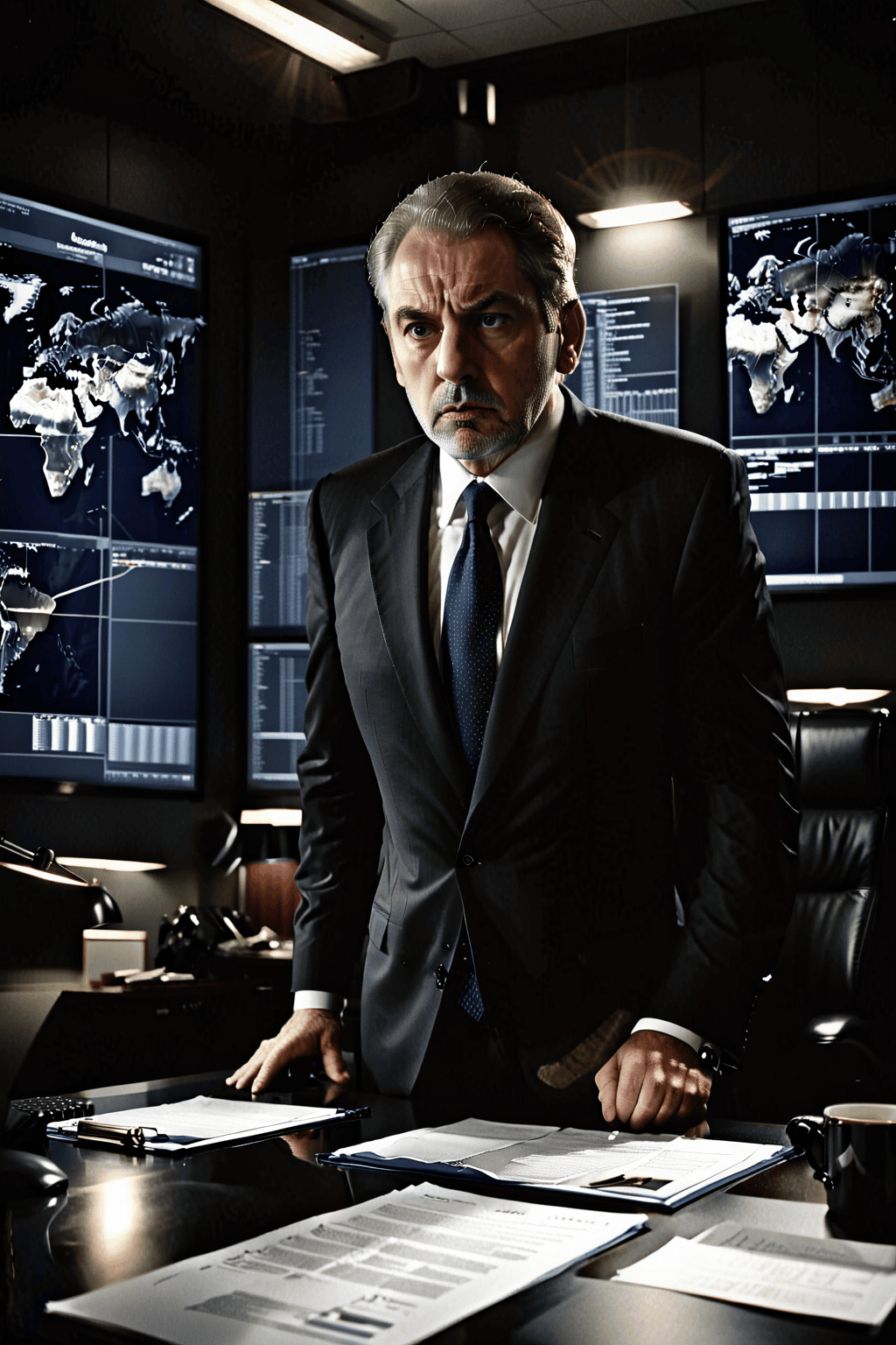 Ejecutivo CISO analizando reportes críticos sobre vulnerabilidad Safari en oficina corporativa