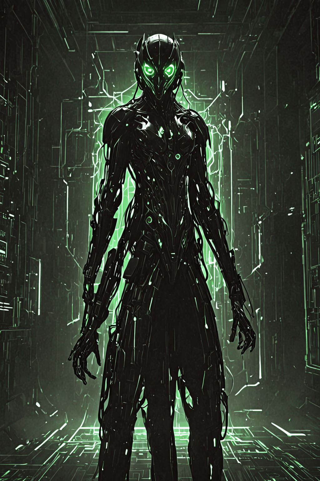 Retrato cercano del adversario NSO Group, mirada fría tras pantallas de explotación activa