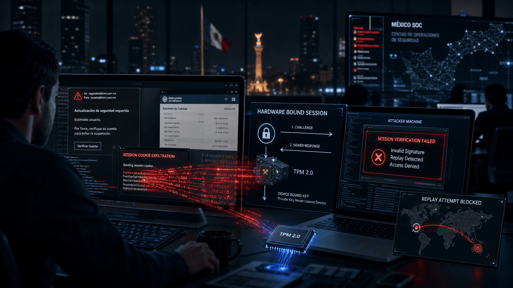 Robo de cookies de sesión y defensa Chrome DBSC en navegador autenticado