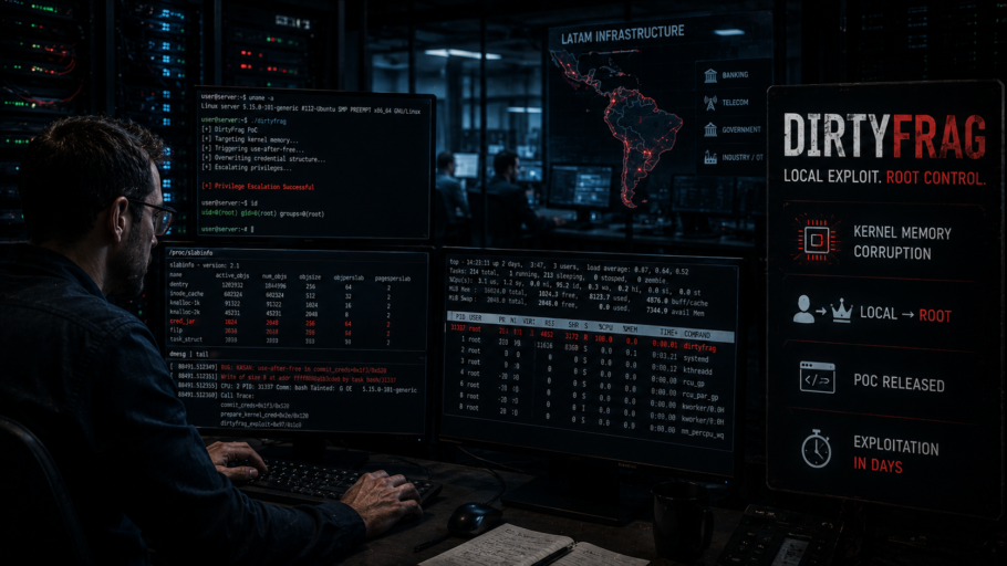 DirtyFrag explotando corrupción de memoria en kernel Linux para obtener acceso root sobre infraestructura crítica en LATAM