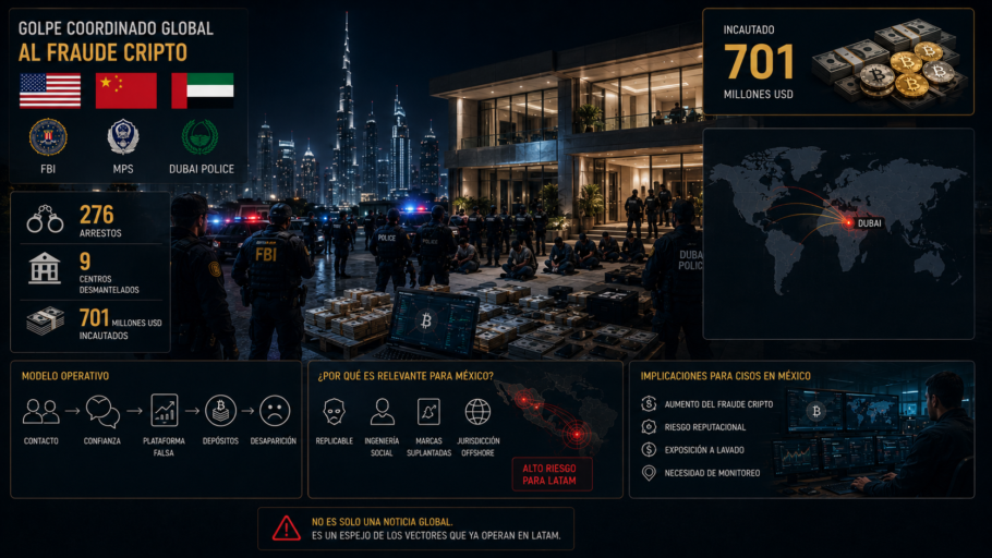 Operación internacional contra fraude cripto en Dubai con arrestos masivos, incautación millonaria y riesgo creciente para México y LATAM