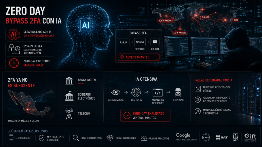 Zero-day desarrollado con inteligencia artificial comprometiendo autenticación 2FA en banca, gobierno y telecomunicaciones en LATAM