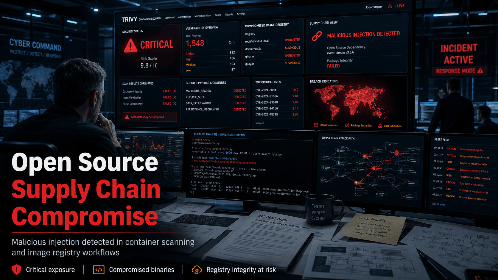 Brief CISO CVE-2026-33634 código malicioso embebido en Trivy CI/CD, APT29 cosecha credenciales cloud y SSH desde pipelines globales
