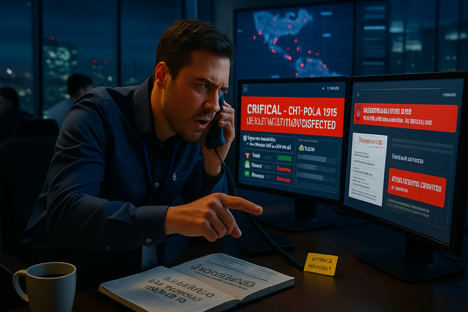 Imagen editorial GEN-102 ZDU: "CVE-2024-1212 en LoadMaster: explotación activa en infraestructura crítica". Fotografia editorial real-life style Reuters/AP/Bloomberg para audiencia CISO LATAM.