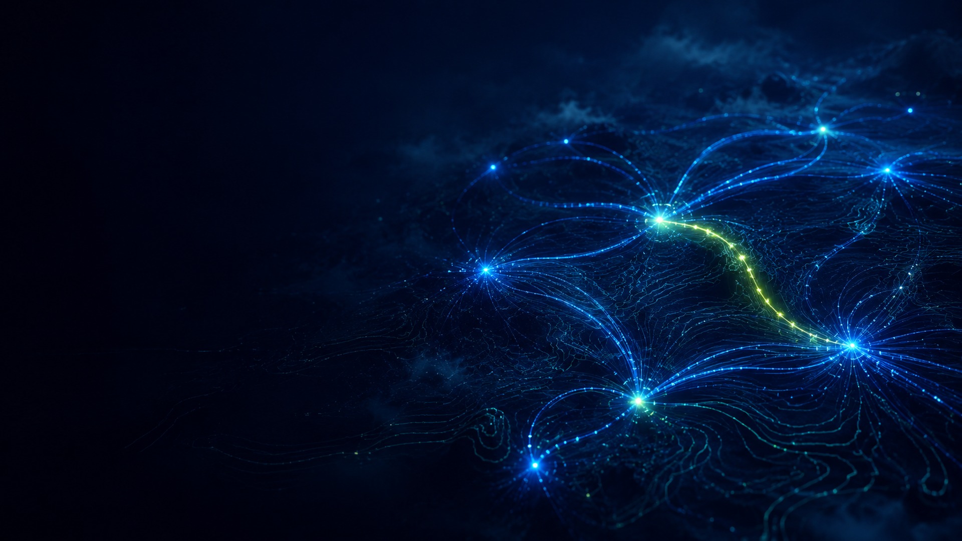 Rutas de luz redirigiéndose entre nodos, SD-WAN